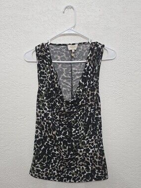 Laundry By Shelli Segal Black, White, Olive & Tan Animal Print  Tank Medium